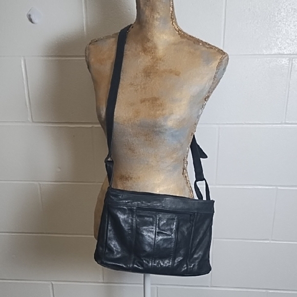 Handbags - Black Leather Purse 12" Long X 4" Wide X 8" Height Adjustable Strap